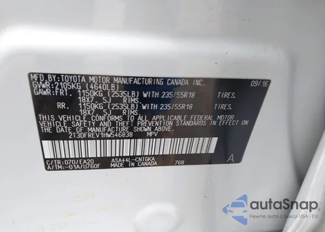 2017 Toyota Rav4 Limited z USA, uszkodzony, nr VIN 2T3DFREV1HW546838